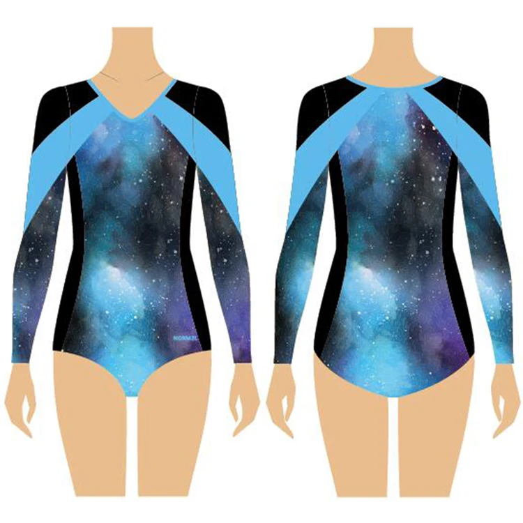 

New Design Gymnastics Leotards for Girls Long Sleeve Competition Sparkle Ribbons Bright Colors