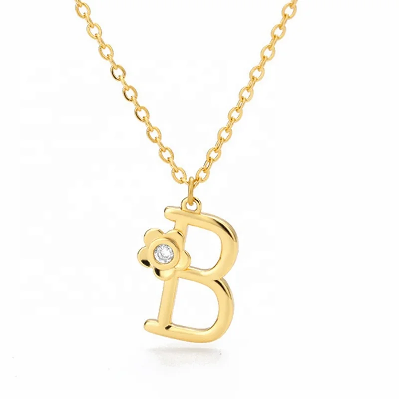 

Fashion Gold Flower Necklace Women Stainless Steel Crystal Letter Necklace Alphabet Initial Necklace
