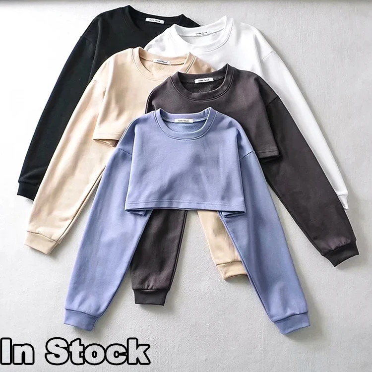 

Free Sample Logo Custom Quality Causal Fashion Crewneck Long Sleeve Crop Top Solid Color Top Women'S Hoodies & Sweatshirts