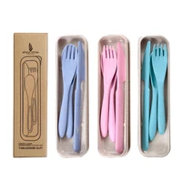

Biodegradable Wheat Straw Reusable Portable flatware knife fork spoon Camping Travel plastic cutlery set with case