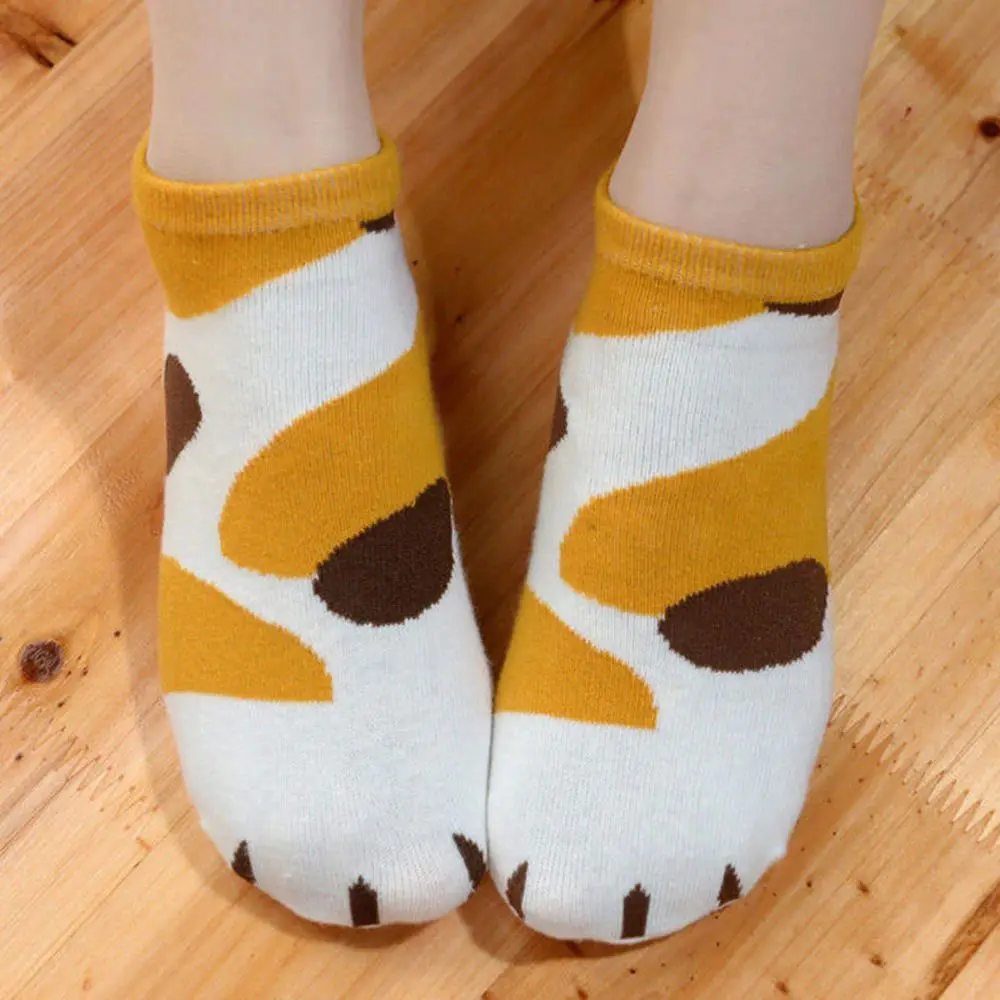 

New Autumn Cotton Jacquard kawaii Cats Paw Socks Woman Girls Lovely Cartoon Animal Ankle Sock Ukraine Funny Striped Short Socks, Picture shown