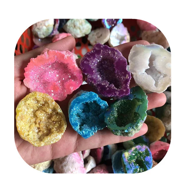 

New arrivals spiritual healing crystal crafts specimens natural colorful aura agate geode for sale