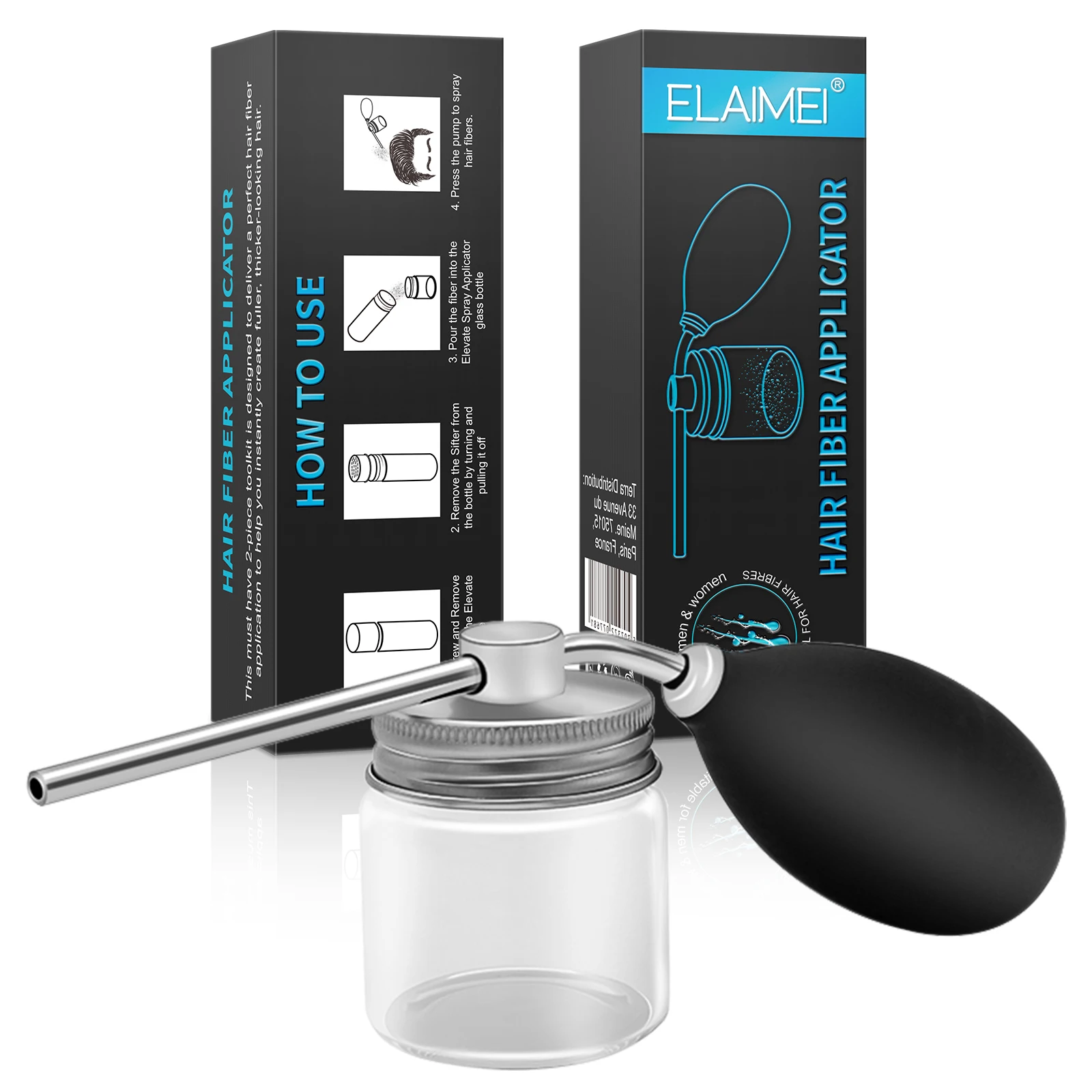 

ELAIMEI Hot Sale Private Label Hair Fiber Spray Applicator High Quality Hair Building Fibers Spray Pump Bottle