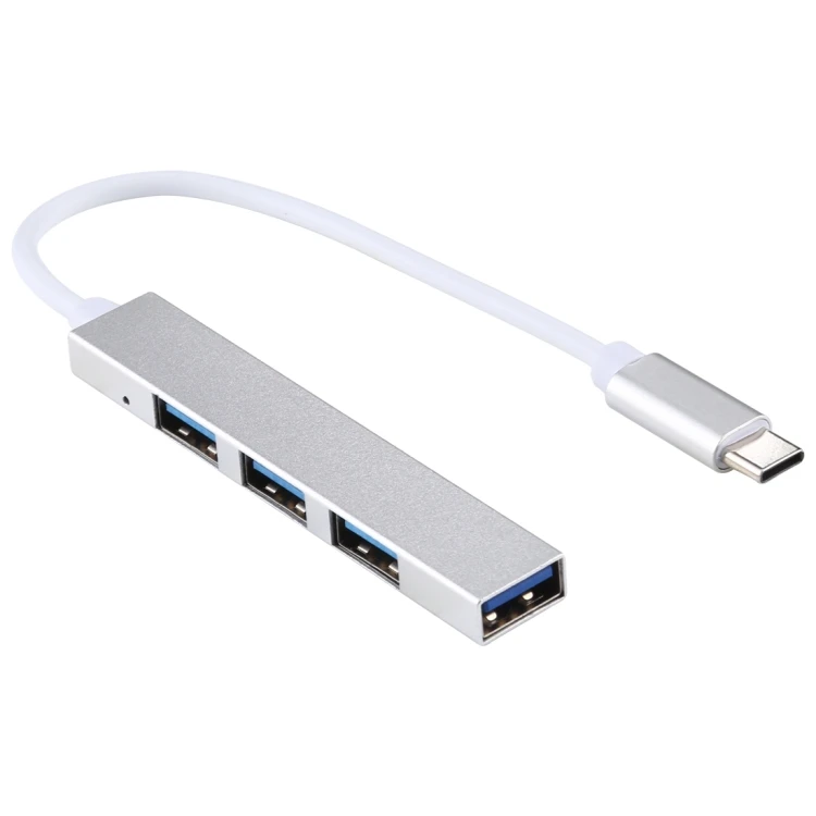 

New Product Ideas 2021 Dropship Wholesale 4 Ports USB 3.0 to USB C Adapter Type C USB Hub, Silver/silver grey