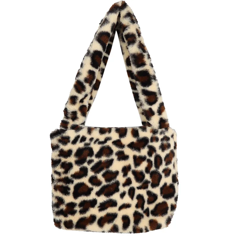 

Private Label Winter Fashion Large Capacity Female Handbags Leopard Ladies Crossbody Bag Soft Plush Women Shoulder Tote Bag, Customized color