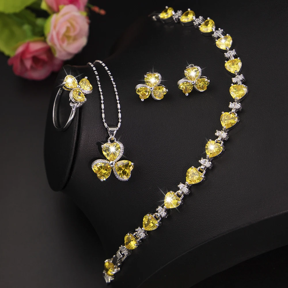 

Bridal Jewelry Bridal Wedding Gold Plated Necklace Earrings Bracelet Ring Trendy 925 Silver Jewelry for Party, Picture shows