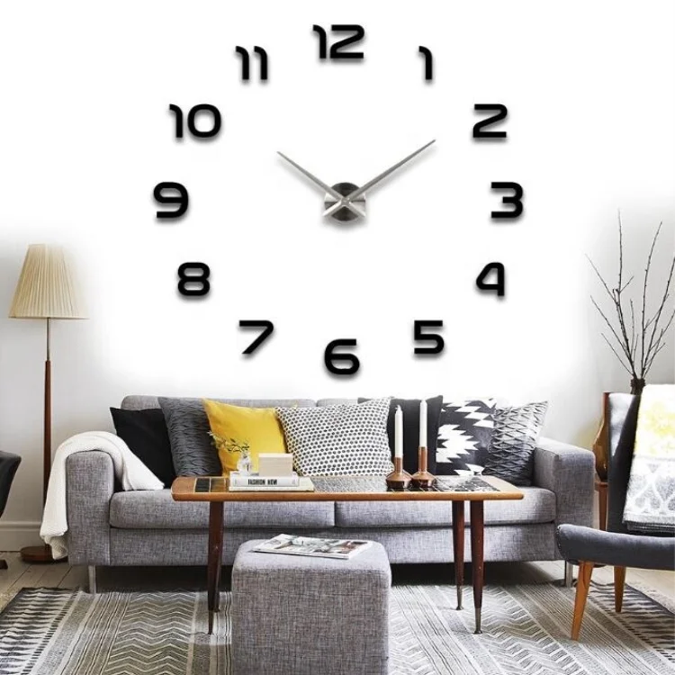 

Modern 3D Frameless Large 3D DIY Wall Clock Watches Hours DIY Decorations Home for Living Room Bedroom (A), Black golden silver