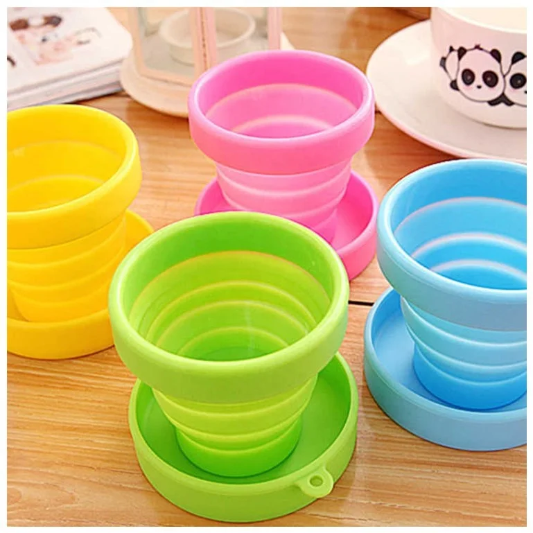 

BPA free easy taking foldable silicone cup collapsible travel cup, Pink, yellow, green, sky blue and customized color