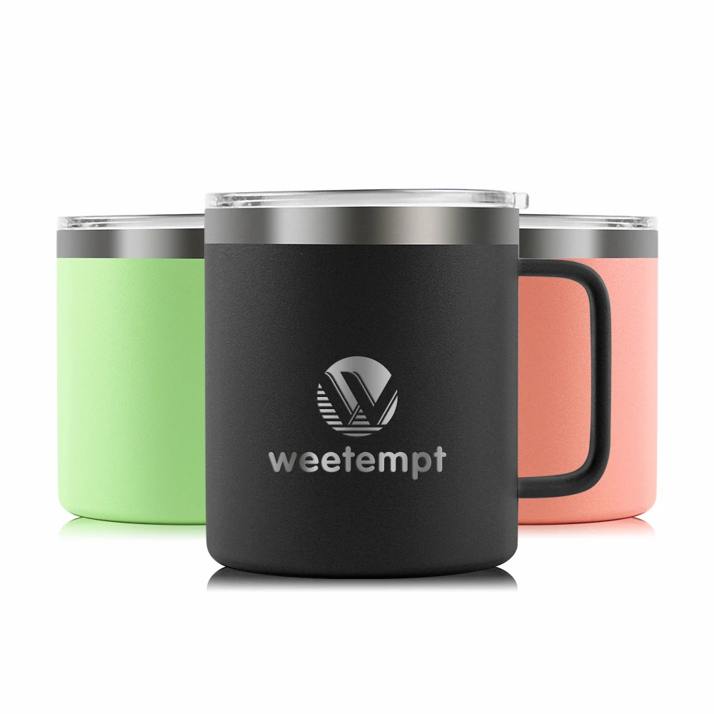 

High quality Coffee mug powder coating double wall sublimation stainless steel vacuum mugs with plastic lid 12oz custom logo, Customized color