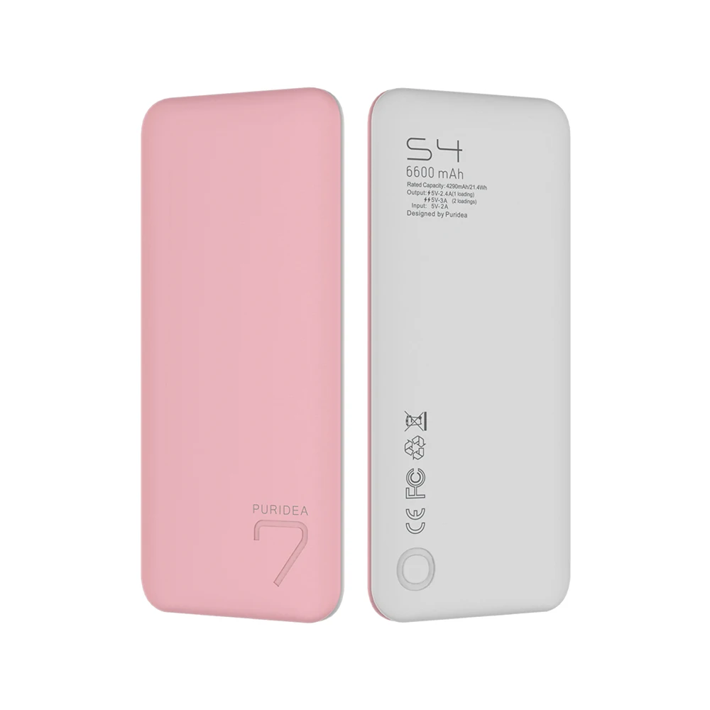 
PURIDEA S4 6600mAh Mobile Power Bank Dual USB Output Pink 