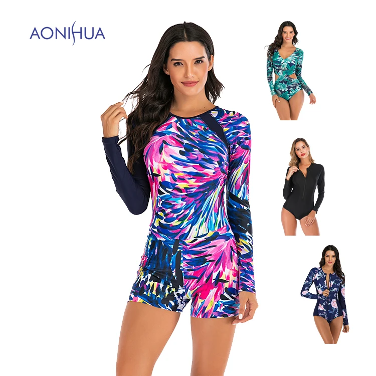 

swimwear 2021 Surf bathing suit Swimming Clothes SurfSuit long sleeve swimsuit women Swimsuit aonihua
