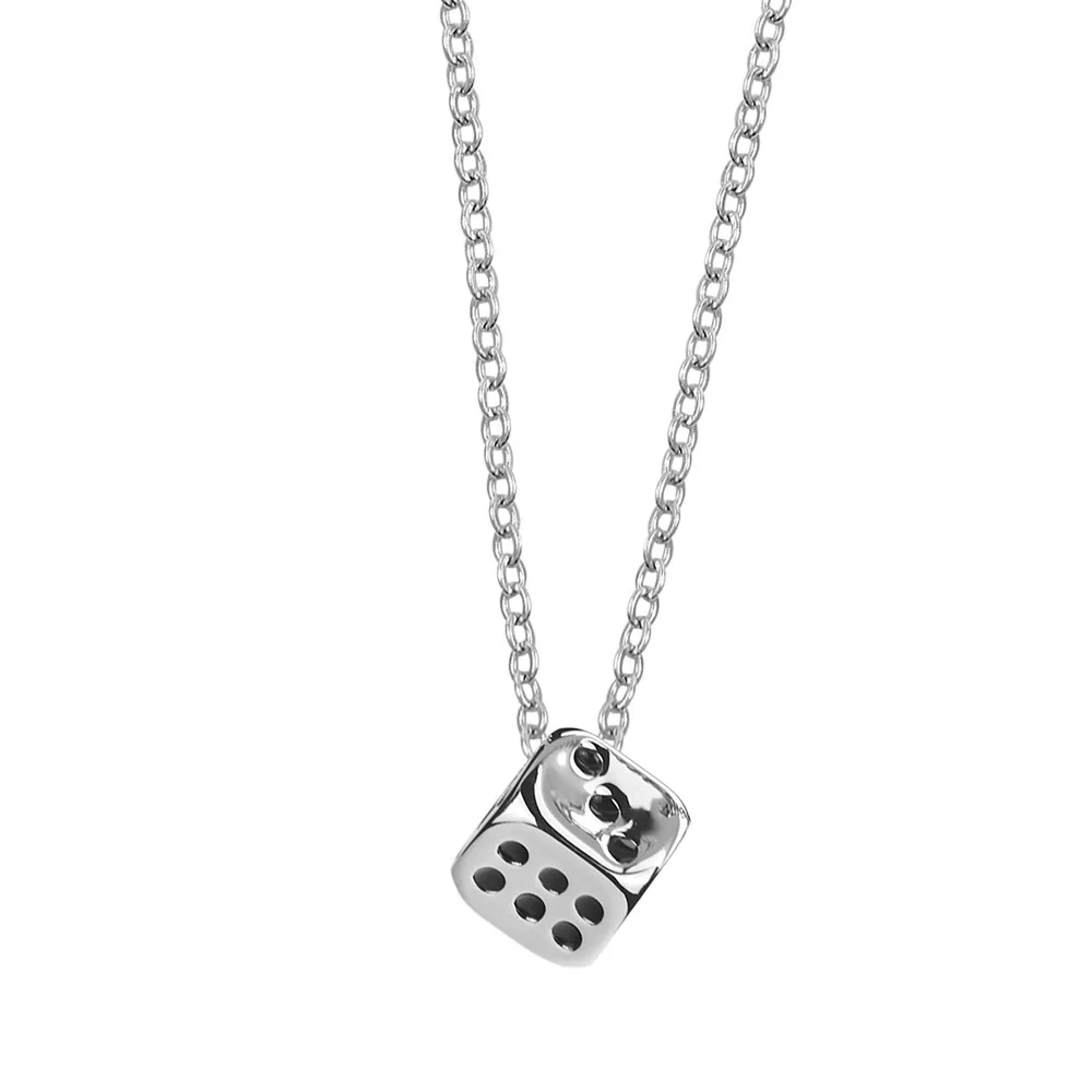 

Eico New Fashion Lucky Dice Cuban Necklace Set,Simple Stainless Steel Necklace chain,Couple Necklaces Pendant For Women and Man, Silver/black