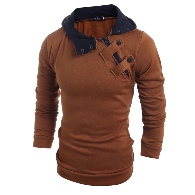 

Cotton Button Long Sleeve Solid Color Warm Slim Sports Pullover Men's Hoodies