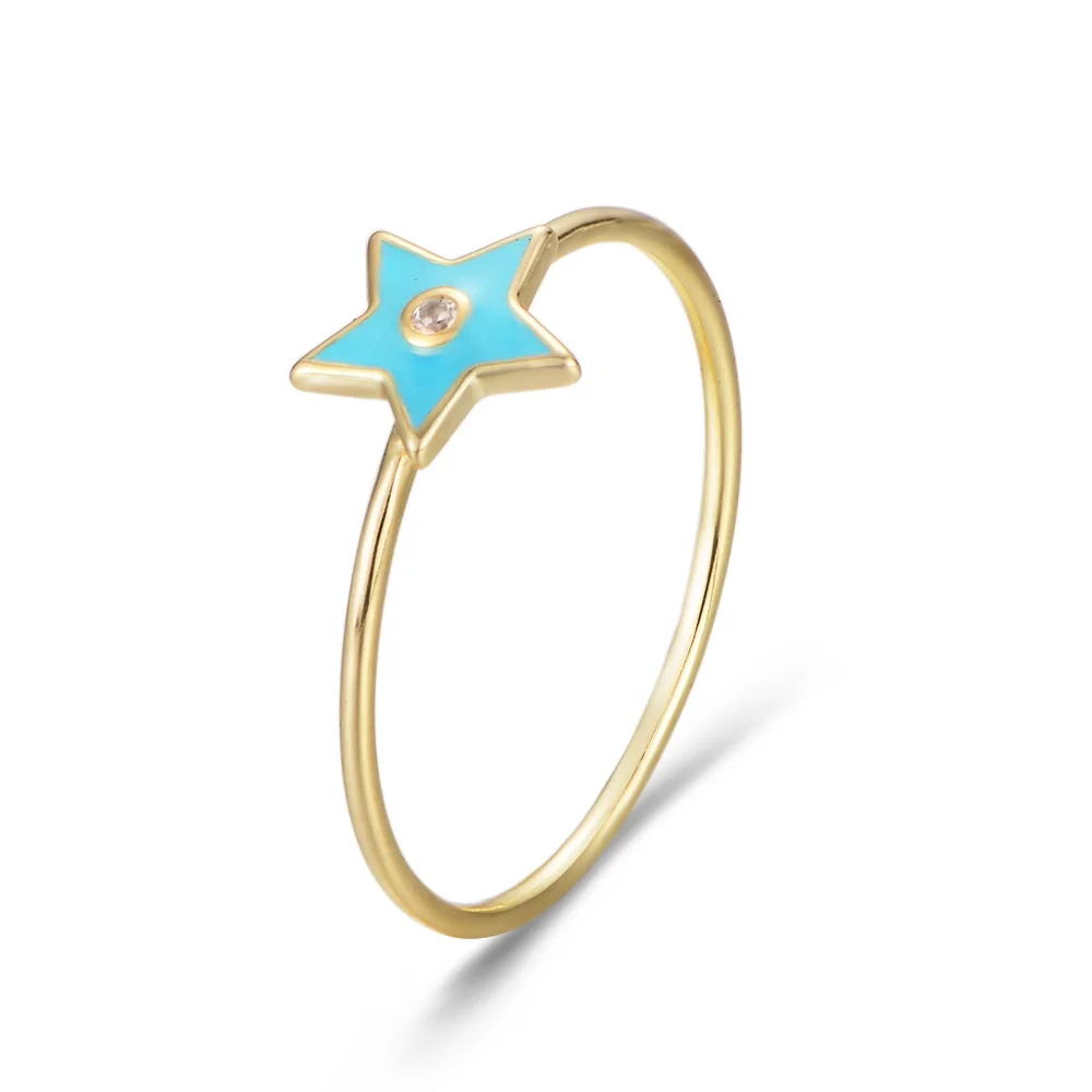 

Peishang Multi-color Simple Star Enamel Rings Zircon 925 sterling Silver Jewelry Wholesale OEM ODM Bijoux Anillos