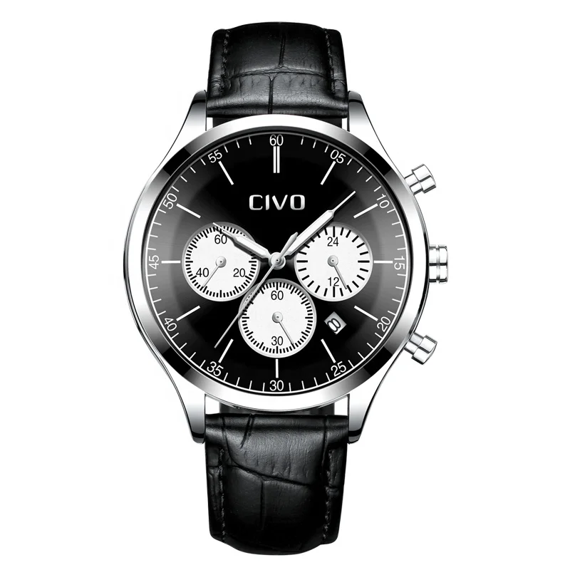 

Relogio Masculino CIVO Top Brand Men Watch Luxury Waterproof Chronograph Sports Quartz Wrist Watches Gents Genuine Leather Clock