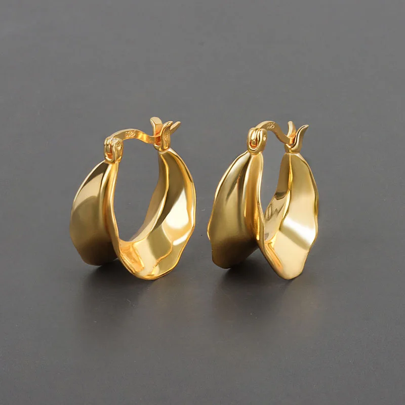 

Newest Design Irregular Wave Clip On Earrings 18K Real Gold Plated High Polish Geometric Round Hoop Earrings For Women