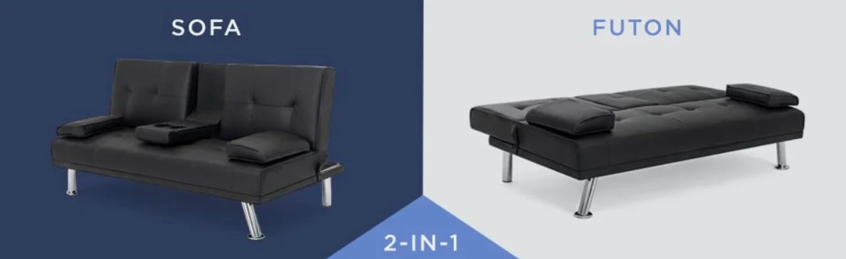 Cup Holders Convertible Futon Tufted Split Back Sofa Bed Foldable Metal Frame Massage for Living Room factory