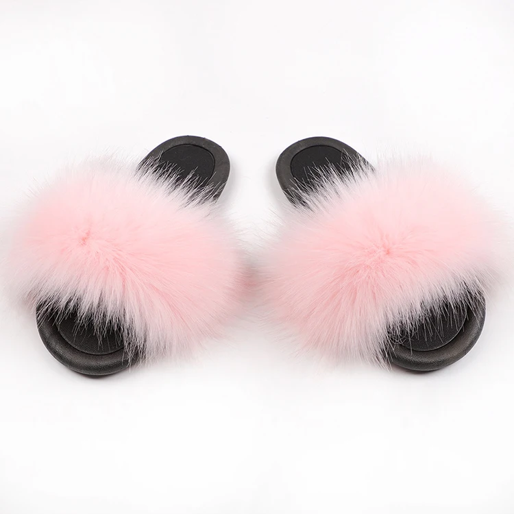 

Custom Logo Indoor Eva Sole Fox Furry Fur Slides Sandal Colorful Fluffy Fur Slipper for Women, 6 colors as pictures