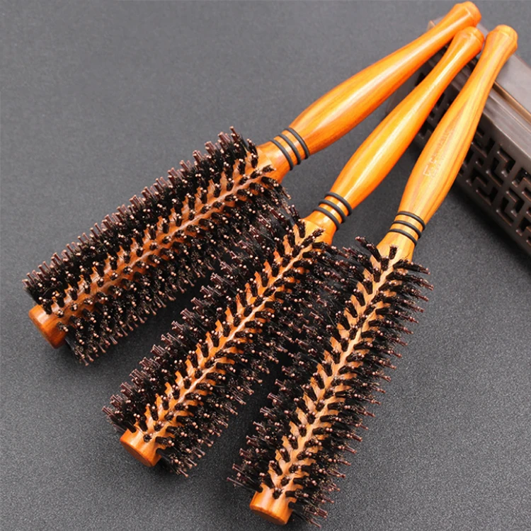 

Boar Bristles Head Brush And Pear Flower Hair Comb Solid Wood Curling Comb Perm Cylinder Roller Comb