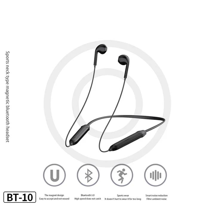 

DNA BT-10 Sport Neckband Bluetooths Earphone 5.0 Wireless Ear Phones Buds High Quality with Microphone for iPhone Xiaomi Samsung, Black