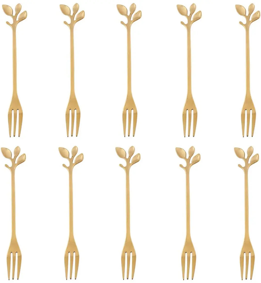 

Creative Tableware Stainless Steel Cutlery Wedding Party Serving Fruit Ice Cream Dessert Cake Mini Palm Tree Fork, Silver, gold, customized color