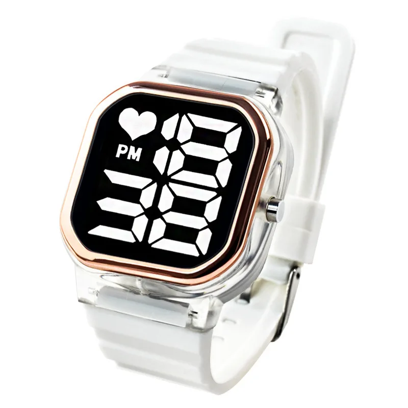 

Square LED digital watch silicone strap transparent case sports watch fashion yoga watch