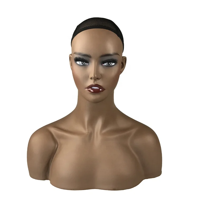 

Pvc female model head black female model head Africa Europe and the United States jewelry show mannequin head with shoulders