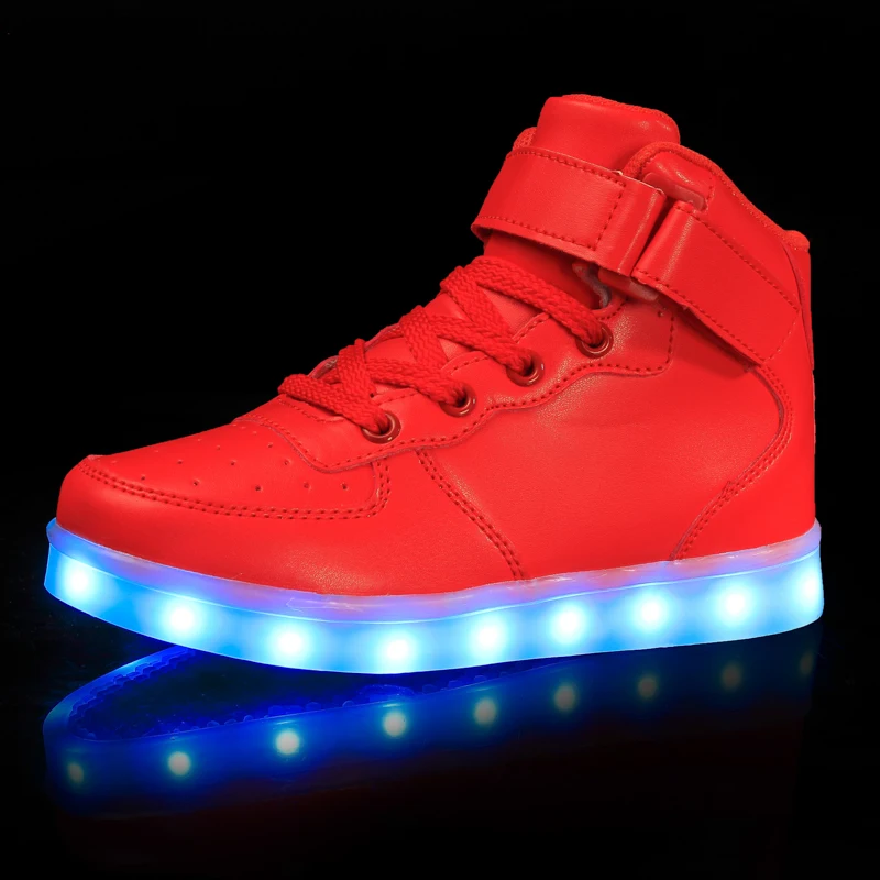 

2019 Fashionable Battery Operated Unisex Dance High Top Christmas Led Kids Light UP Shoes, Black, red, white