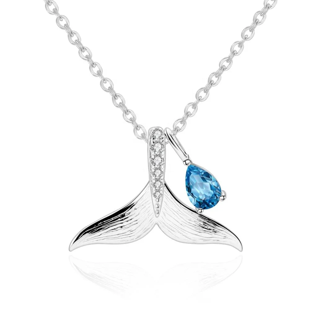 

Abiding Natural Swiss Blue Topaz Gemstone Cute Fishtail Jewelry 925 Sterling Silver Pendant Necklace Women