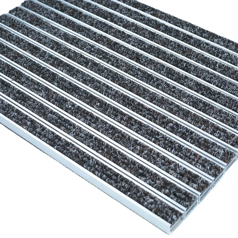 Modern Striped Pattern Commercial Metal Door Welcome Mat for Shop Control Belgium-Designed Aluminum Recessed Carpet Entrance