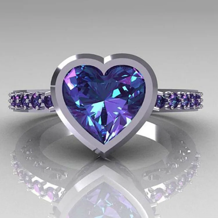 

Wholesale 14k white gold engagement moissanite ring blue heart