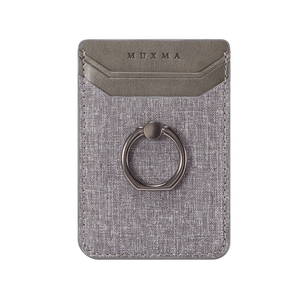 

High Quality Mens Card Holder Wallet Leather Fabric Credit ID Business PU Cards Slot Pouch Stick to Mobile Phone with Ring Stand