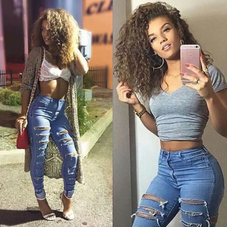 

pants Jeans ripped stretch cotton jeans women's