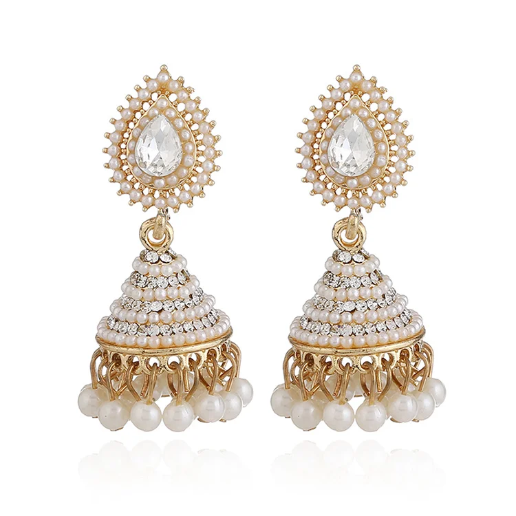 

Bali Jhumka Jhumki Bollywood Style Kundan and Polki Drop Vintage Dangle Earrings, Custom