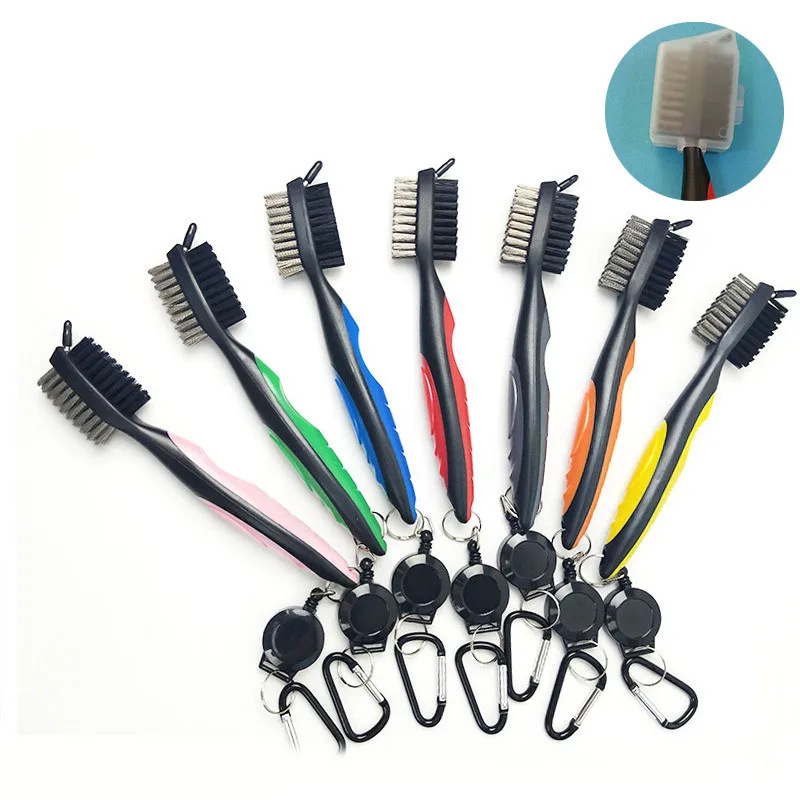

Golf Club Brush with Protective Cover Cleaning Tool with Telescopic Keyring Double Sides Golf Brushes, As the pictures showing