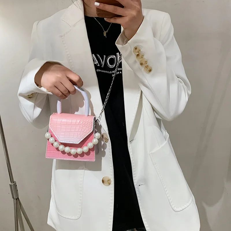 

crocodile pattern pearl hand bags Hot selling women purse crossbody ladies pu leather handbags with chain