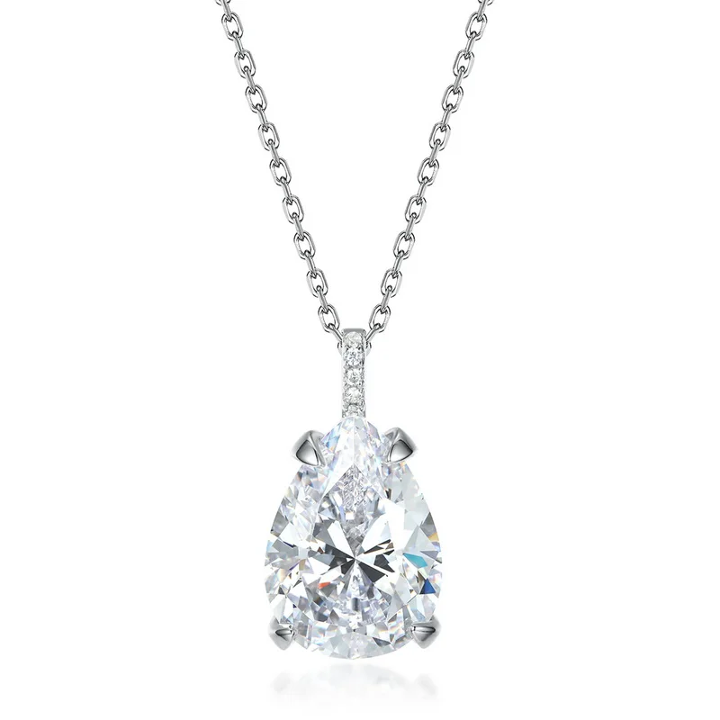 925 Sterling Silver Jewelry Pear Cut 4 Claw Setting Necklace Cz Zircon Solitaire Pendant 925 Sterling Silver Wedding Pendant