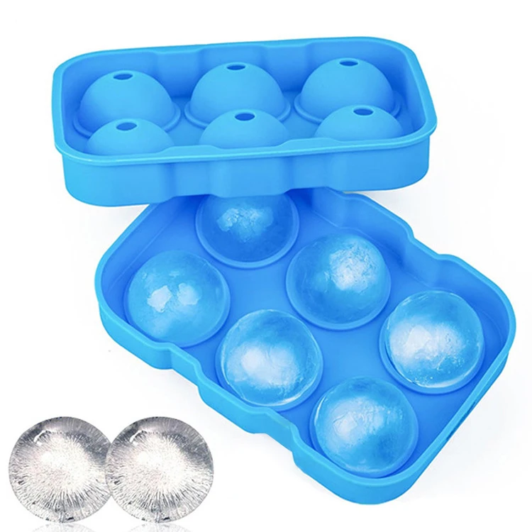 

6 Cavities Round Shape Ice Ball Maker Silicone Large Sphere Ice Cube Mold Tray For Whisky