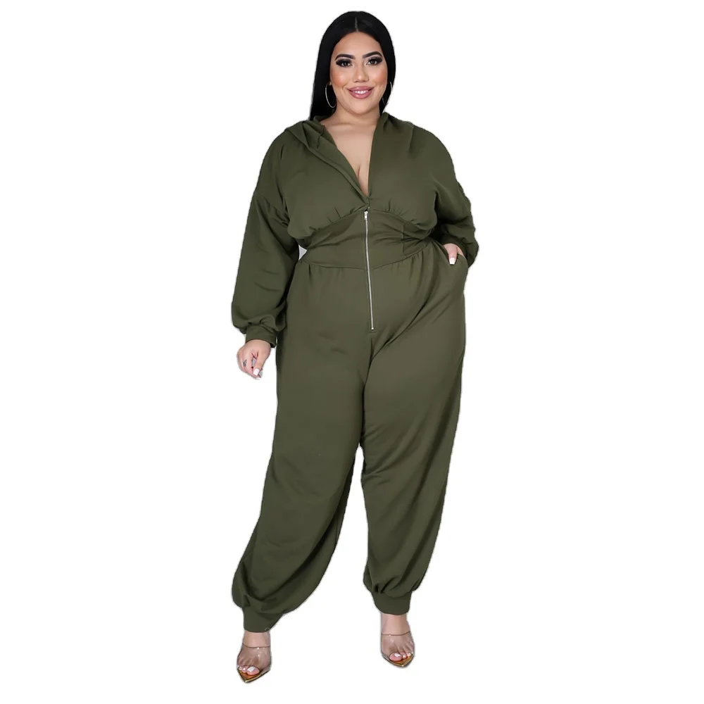 

Fashion women casual clothes plus size solid color jumpsuits hooded rompers ladies high street style outfit, As picture