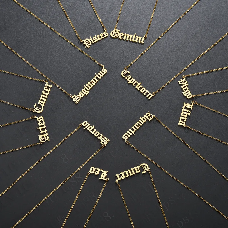 

2021 Fashion Horoscope Constellation Gold Plated Scorpio Letter Zodiac Necklace Stainless Steel Women Collares Acero Inoxidable