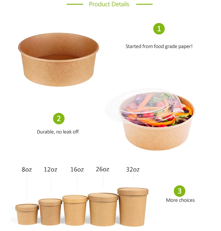 6oz Small Capacity Kraft Paper Soup Bowl With PP Lid Good Sealing Performance