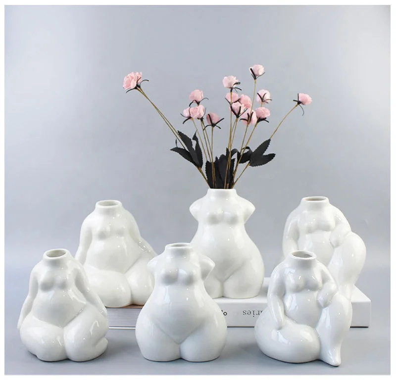 

Ceramic Body Vase Abstract Artistic Nude Girl Portrait Flower Arrangement Fat Woman Ornaments Modern Home Decoration Flower Vase, As picture