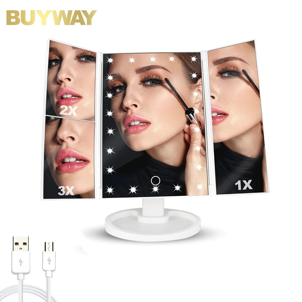 

Customized Touch Screen Desk Stand Magnifying Foldable Table Trifold Makeup Mirror, White black pink