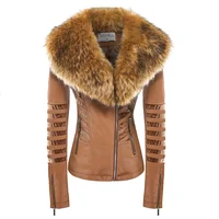 

Winter Warm Fashion OEM Waterproof Zipper Slim 100%PU Jacket With Fur Coat 603-J721249