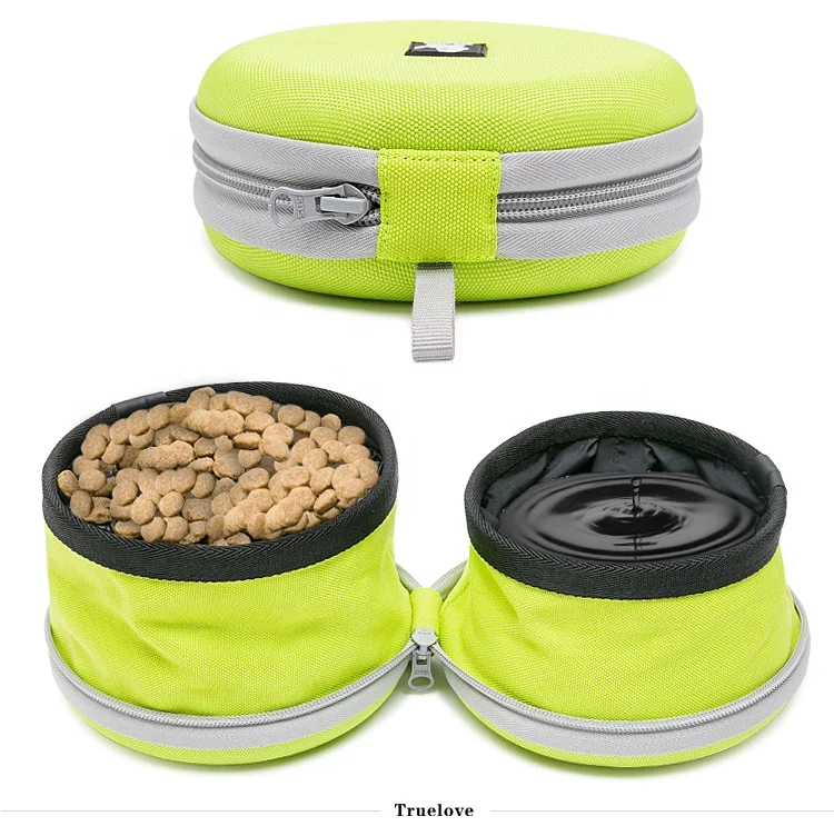 

Dog 2 in 1 training water pet snack food pouch bag portable dog travel water bowl with stand, Orange,yellow