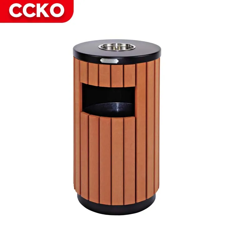 

Wholesale Iron Baking Paint Wood Grain Parks Streets Backyard Patio Garbage Bin Waste Bins Garbage Can Outdoor Trash Can