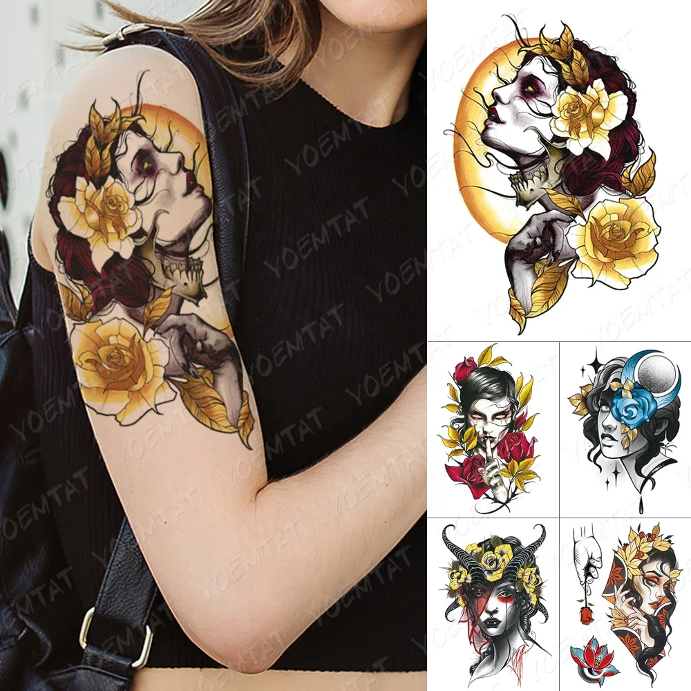 

YOEMTAT Customized Golden Rose Girl Eco-Friendly temporary tattoo sticker, Cmyk