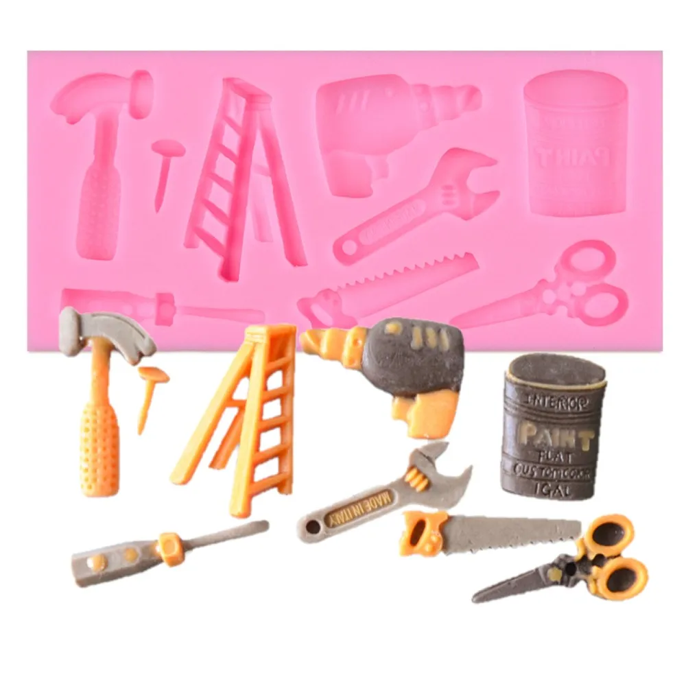 

Scissors, ladders, hammers silicona Fondant molds for resin sprinkles cake decoration set of men's tools, White