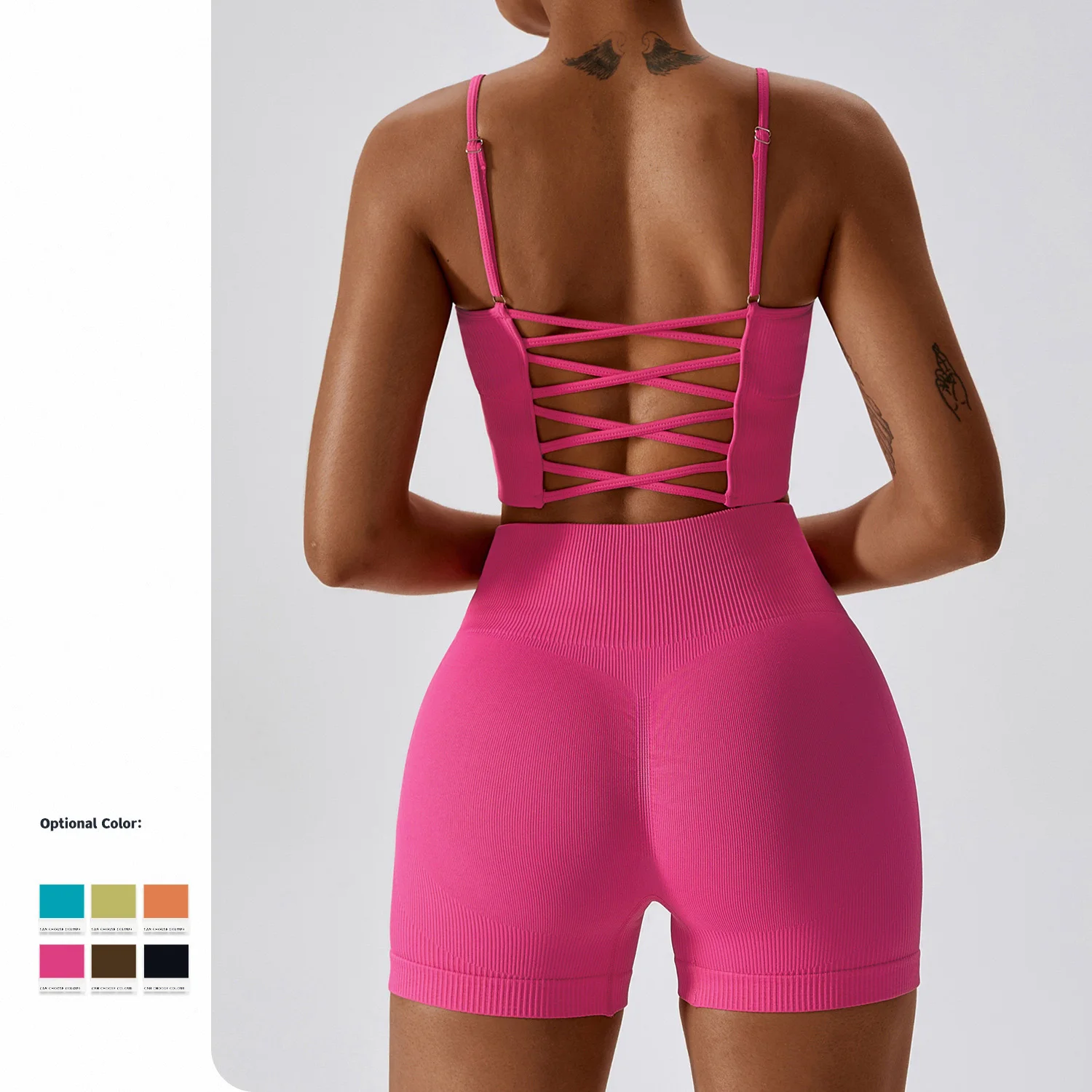 

Wholesale Fitness Yoga Wear Bras Seamless Worker Women Gym Sets Biker Shorts Customized Logo Printing Support