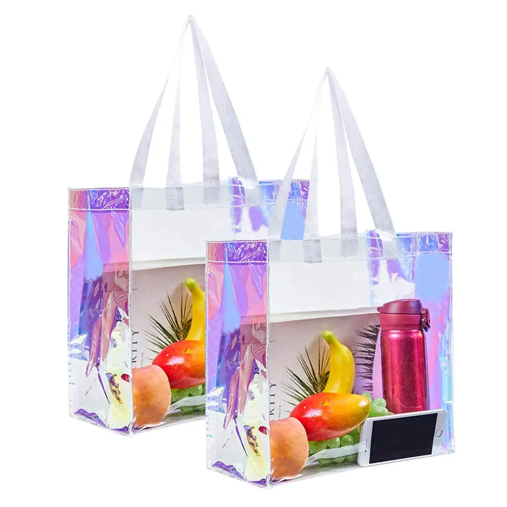 

Design big bolsa saco de praia glitter tote bag transparent pvc holographic bags bolsas pvc laser bag, Laser or customize